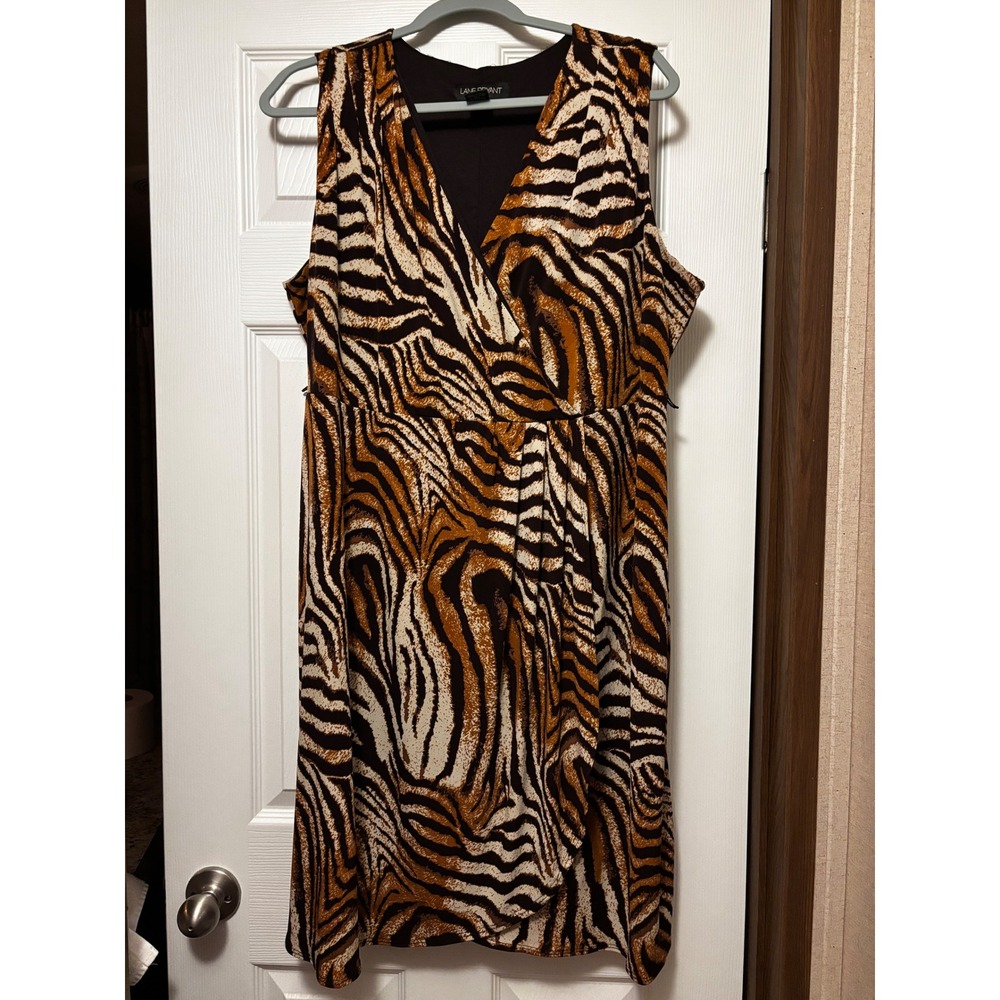 Lane Bryant Tiger‎ Print Faux Wrap Dress Womens 22/24 Brown Animal V-Neck Lined